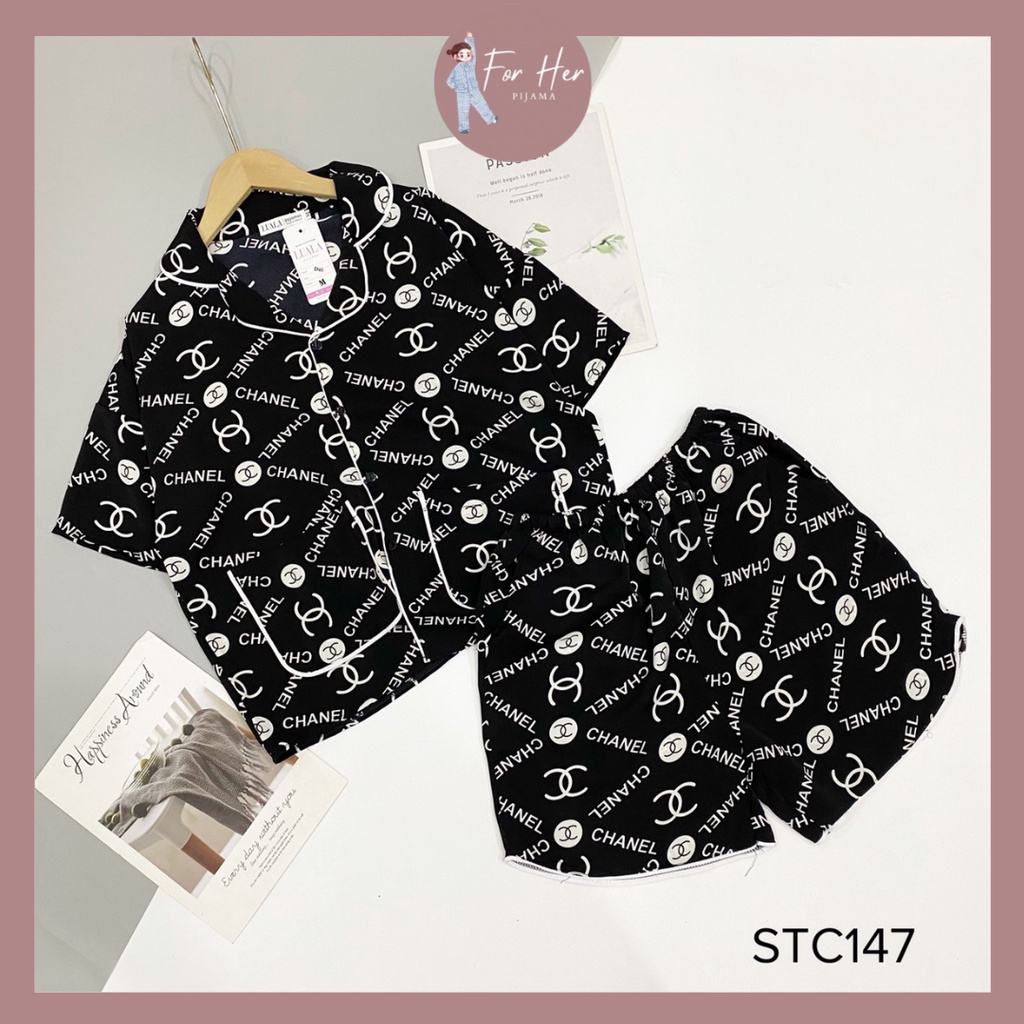 Đồ Bộ Pijama - Bộ Lụa Pizama Quần Sooc Đùi Họa Tiết Phối Dễ Thương