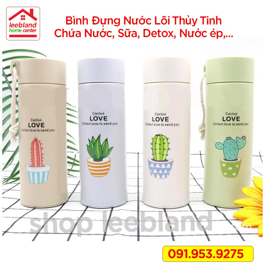 [Vỡ Hoàn Tiền] Bình thủy tinh xương rồng vỏ nhựa lúa mạch Nhựa PP An toàn, Chịu lực, Giữ nhiệt tốt - leebland