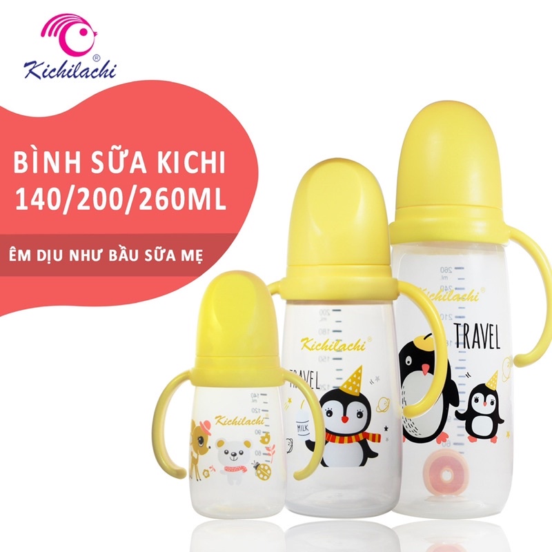 Bình Sữa Cổ Hẹp Kichilachi Nhựa Pp, Núm Ti Silicon Siêu Mềm, Chống Sặc Và Đầy Hơi 140ml-Shop Mẹ Khoai