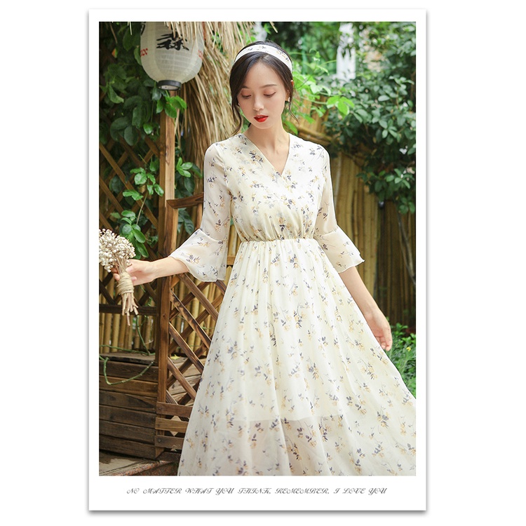 đầm trắng váy bầu mùa hè váy tiểu thư sang chảnh váy voan hoa nhí đầm hoa nhí vintage váy cổ v đầm dài đầm bigsize nữ váy nữ xinh váy đi chơi đầm đi tiệc đầm nữ