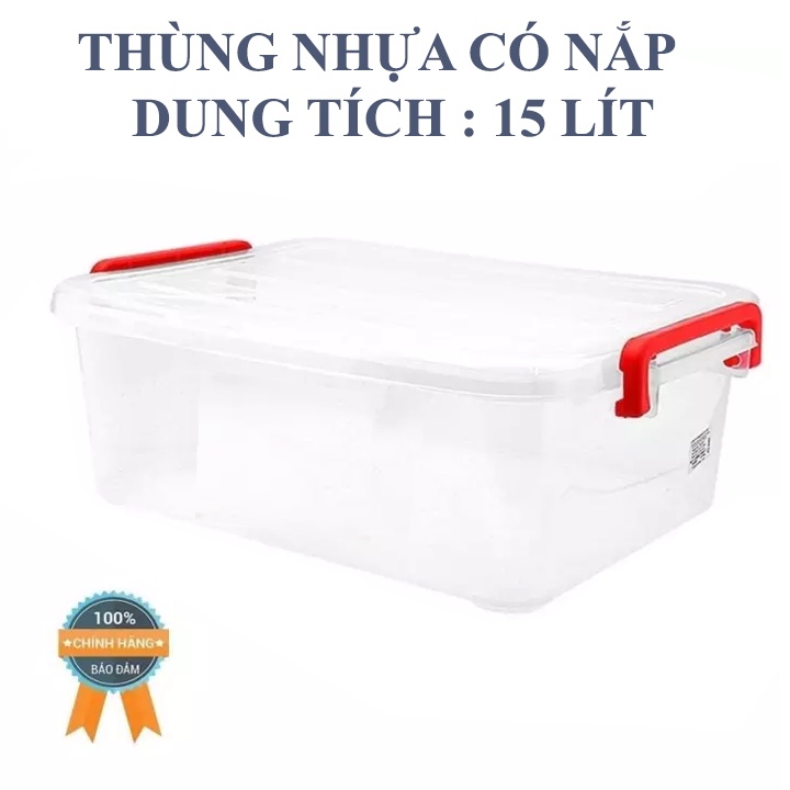 Combo 4 thùng nhựa 15L Duy Tân có nắp an toàn, có quai gài 2 bên dễ nắm, di chuyển tiện lợi