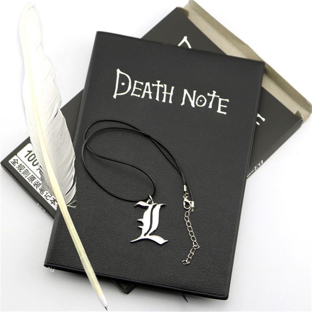 Sổ tay bìa da họa tiết anime death note độc đáo thời trang + bút lông vũ/vòng cổ/móc khóa