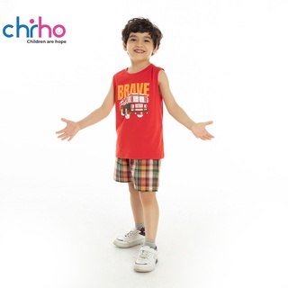 Bộ Quần Áo Bé Trai CHIHO Set Đồ Trẻ Em Áo Sát Nách Phối Quần Short Kẻ Vải Cotton Thoáng Mát Từ 4 - 9 Tuổi BHS210R