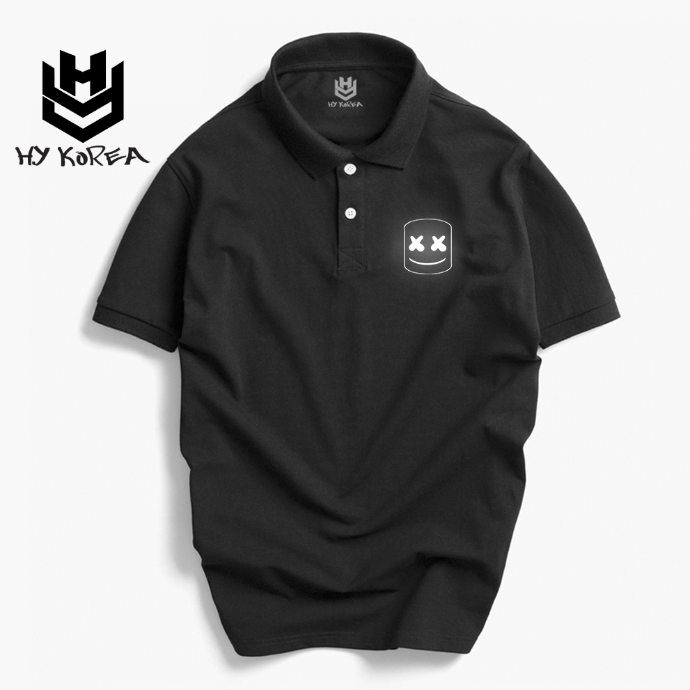 Áo Polo HY KOREA Cổ Trụ Nam Nữ Vải Cá Sấu 4 Chiều In Hình Phản Quang