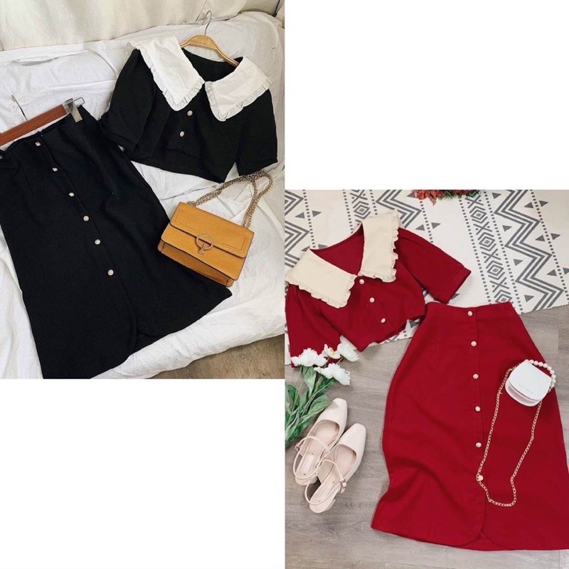 set áo + váy đỏ