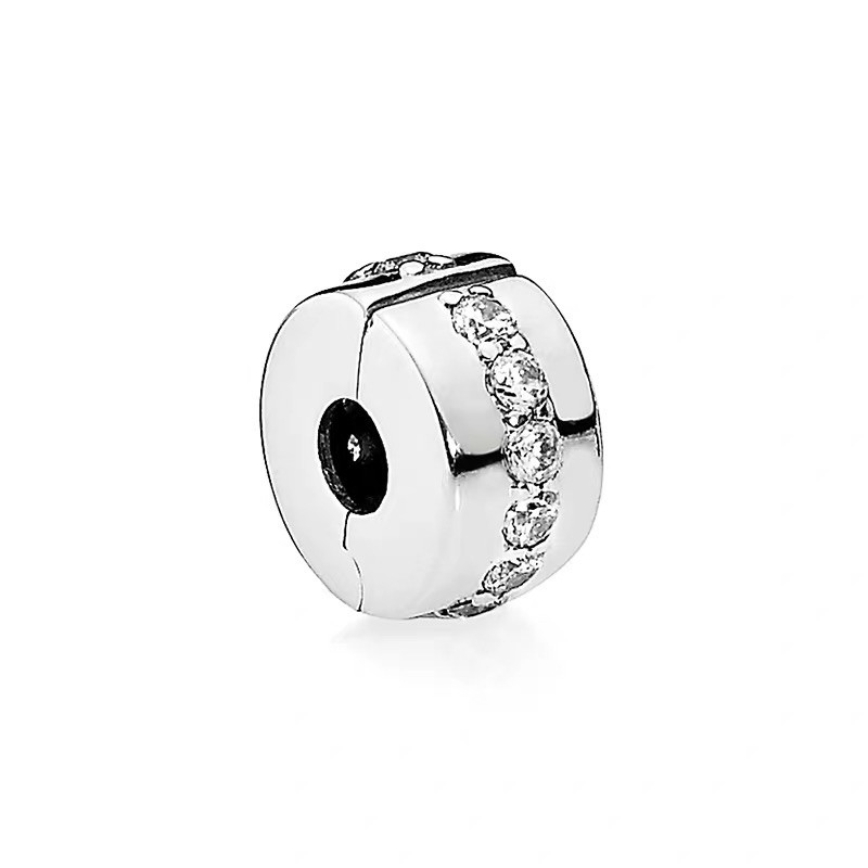 charm pan khoá chặn đính đá trắng bạc s925 cao cấp