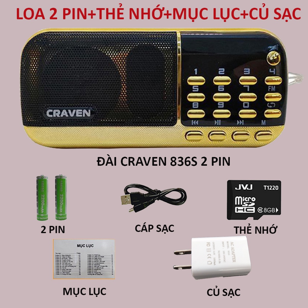 Loa đài Pháp Thoại 1210 Hàm Dưỡng Tâm Hồn, Máy Niệm Phật Mini, Đài Craven 853/836s hỗ trợ thẻ nhớ, USB, FM