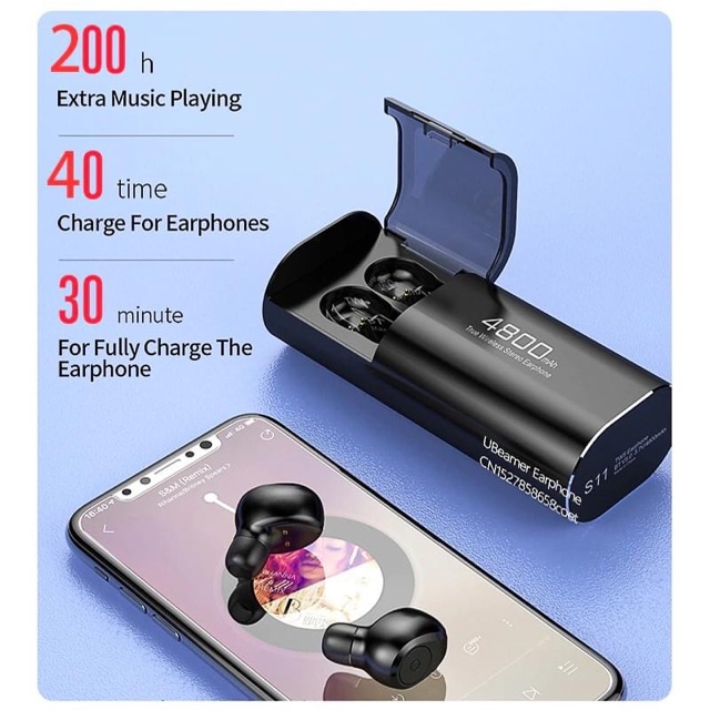 Tai Nghe Bluetooth TWS S11 Bluetooth 5.0 Chống Ồn| Âm Thanh Vòm 8D| Dock Sạc Kiêm Pin Dự Phòng 4800mah | BigBuy360 - bigbuy360.vn