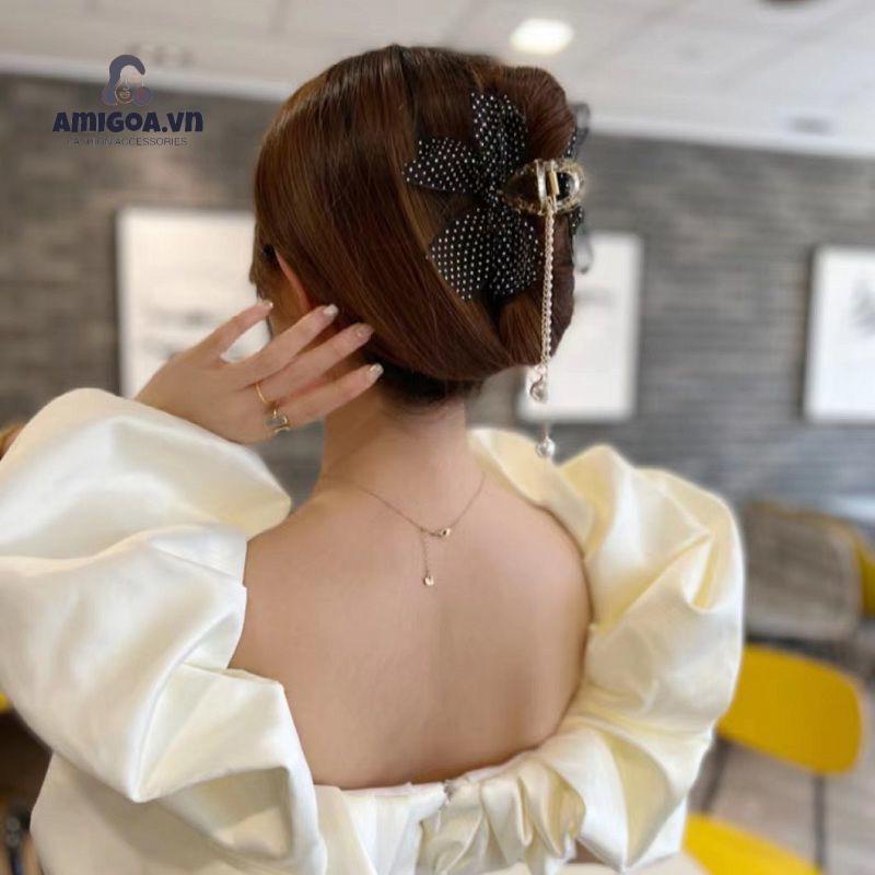✨✨Kẹp Tóc Hình Nơ Tua Rua Đính Ngọc Trai Thời Trang Cho Nữ