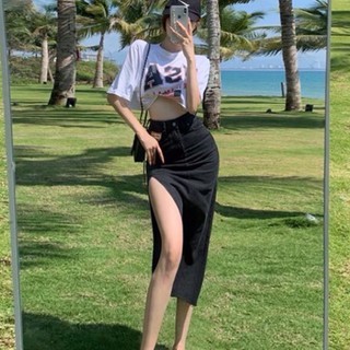 Chân váy jeans dài xẻ tà có bigsize