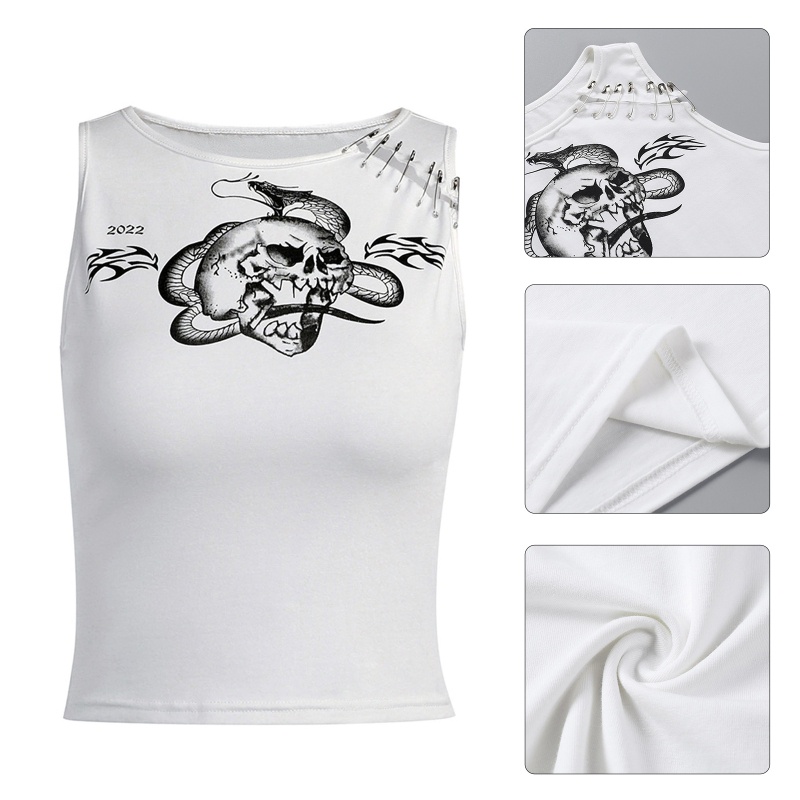 Áo Croptop Ôm Dáng In Họa Tiết Phong Cách Punk Dễ Phối Đồ Cho Nữ