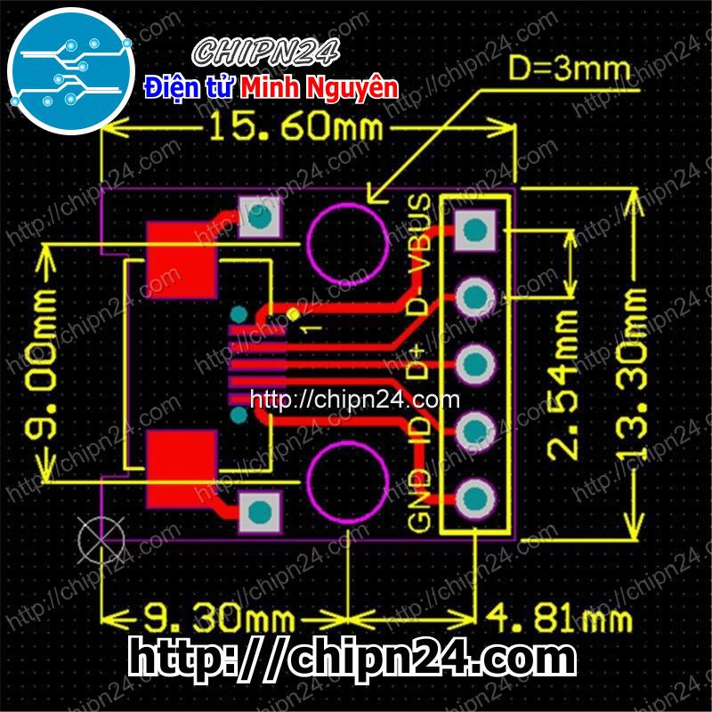 [1 CÁI] Đế chuyển Adapter Micro USB to DIP (PCB chuyển, Mạch chuyển)