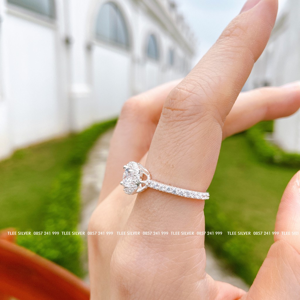 Nhẫn bạc nữ TLEE đá tròn viền nạm đá sang trọng TleeJewelry A0167