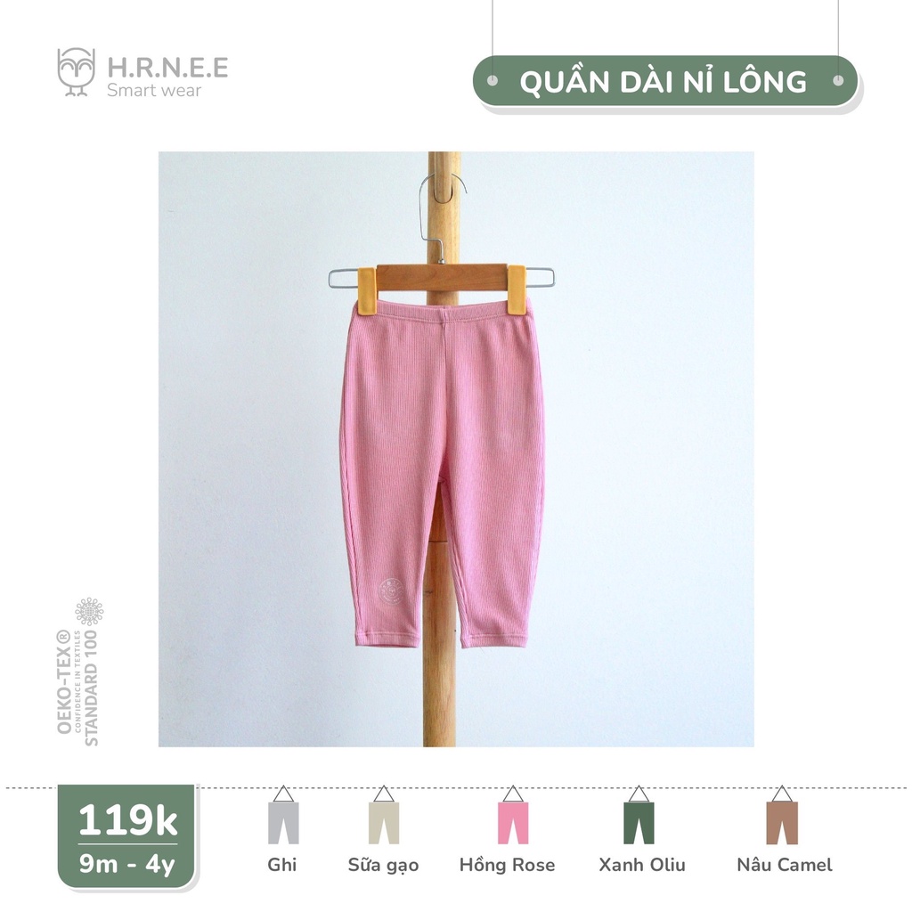 Quần dài nỉ lông ấm Hrnee cho bé trai bé gái thời trang thu đông ấm áp cho bé