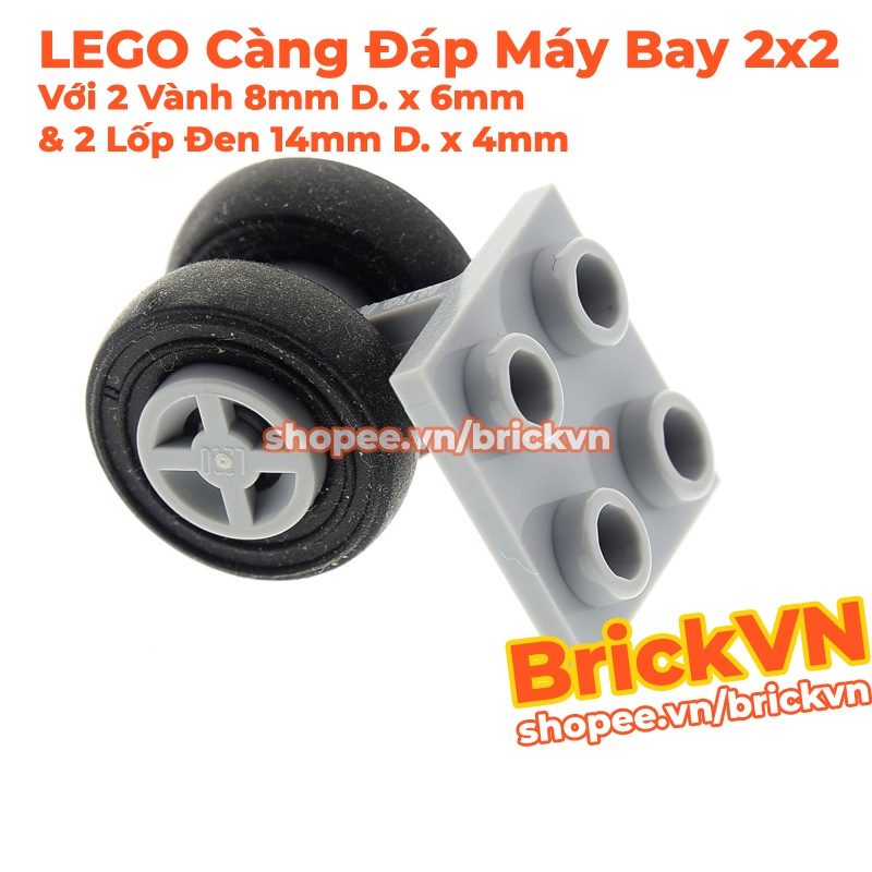 LEGO Càng Đáp Máy Bay 2x2 Với 2 Vành 8mm D. x 6mm & 2 Lốp 14mm D. x 4mm (4870 / 4624 / 59895)