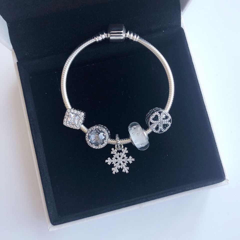 Vòng Tay Pandora Mạ Bạc 925 Mặt Hình Bông Tuyết Xinh Xắn Cho Nữ