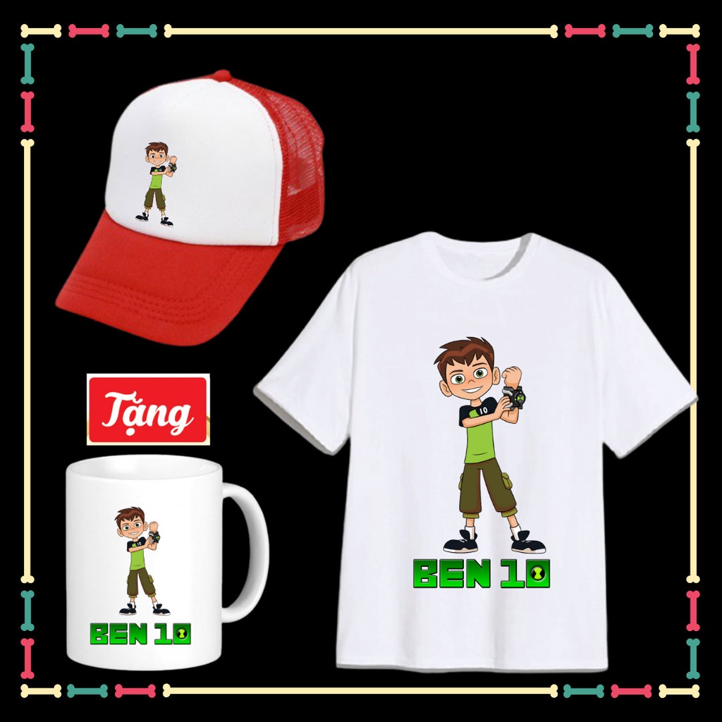 Combo Mũ áo cho bé trai bé gái Mẫu Ben 10 Ben Ten Tặng Ly Sứ in hình Ben 10 cho bé uống nước