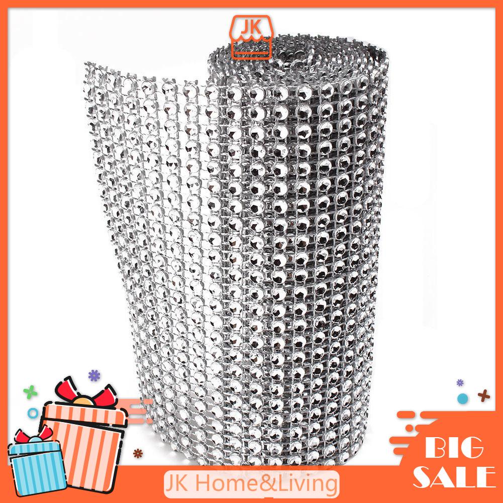 Silver Wedding Diamond Mesh Wrap Roll Sparkle Rhinestone Looking Ribbon