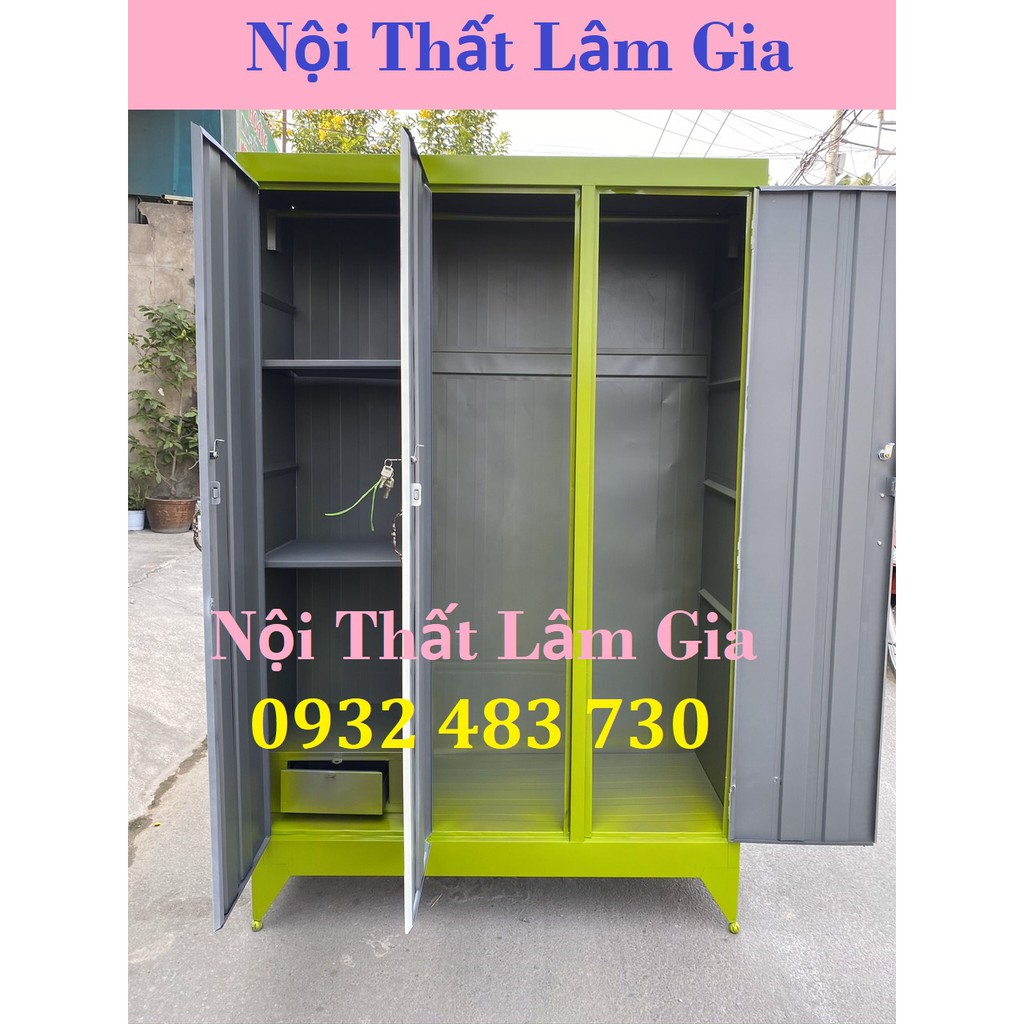 tủ sắt 3 cánh , tủ treo quần áo màu xanh lá HCM