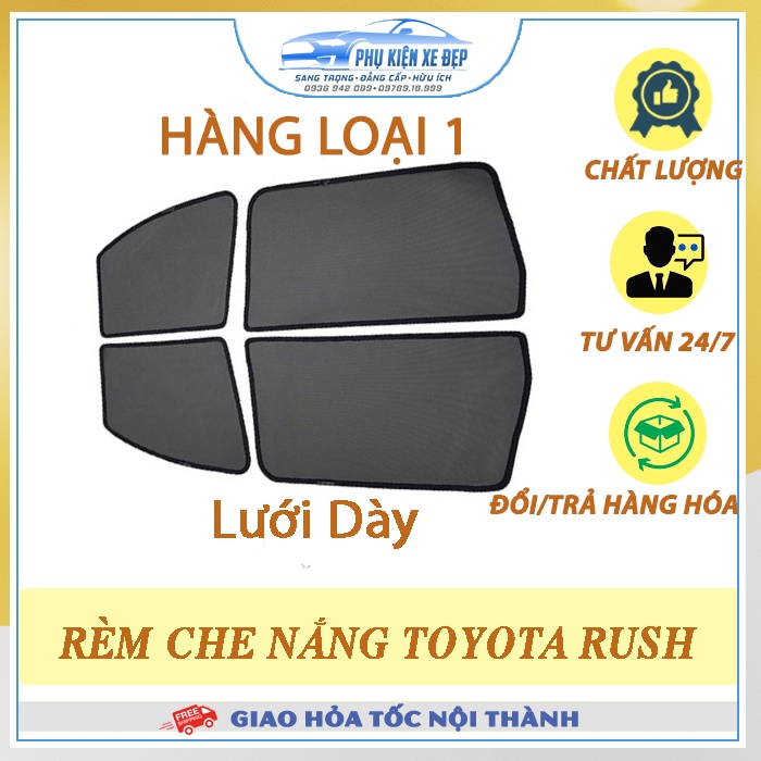 Rèm che nắng ô tô NAM CHÂM theo xe Toyota Rush ⚡ HÀNG LOẠI 1 - LƯỚI DÀY ⚡ - Combo 4 tấm chắn nắng - VIỆT NAM SẢN XUẤT