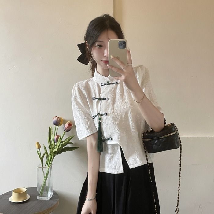 Áo Sơ Mi Tay Lửng Cài Nút Kiểu Trung Hoa Thời Trang Cho Bạn Gái