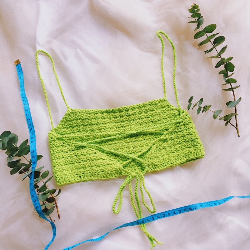 Croptop Trơn - Bralette Len - Bikini Len Móc  - xanhlanhes