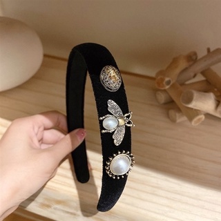 Cài tóc băng đô nhung đen gắn charm