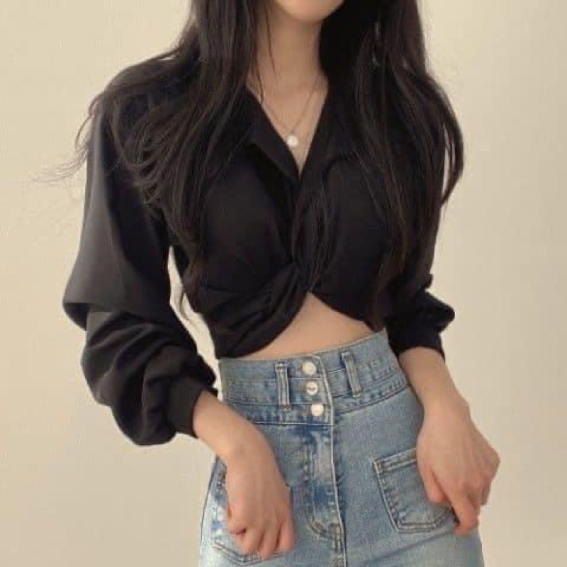 Sơmi croptop xoắn eo 🍓 | WebRaoVat - webraovat.net.vn