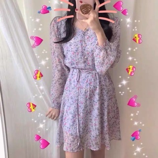 [Order] Váy tím hoa nhí cổ V (Ảnh thật)