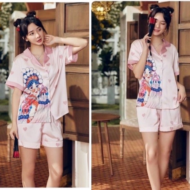 Bộ pijama đùi lụa cao cấp cô dâu Trung Hoa