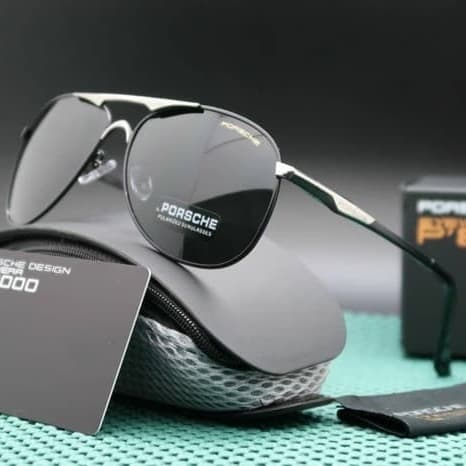 Áo khoác denim màu đen in chữ SUNGLASSES PORSCHE DESIGN AVIATOR POLARIZED PREMIUM QUALY