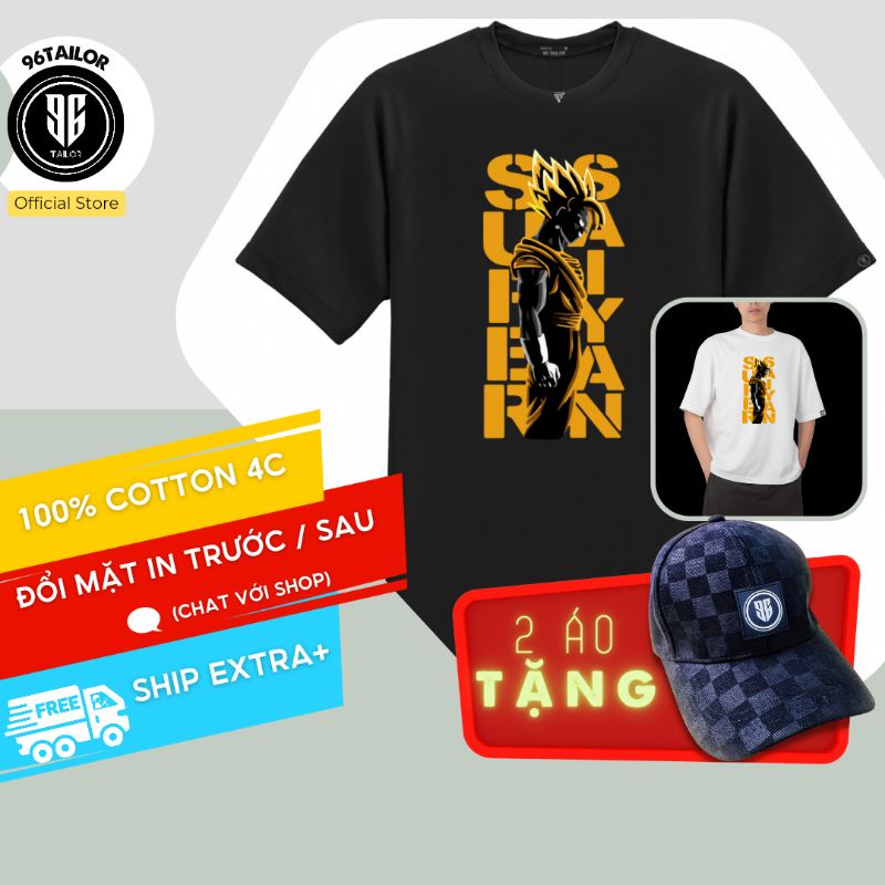 Áo Thun Unisex Super Saiyan (Siêu Xayda Songoku) - Form Rộng Nam Nữ Cotton 4 Chiều 96 Tailor