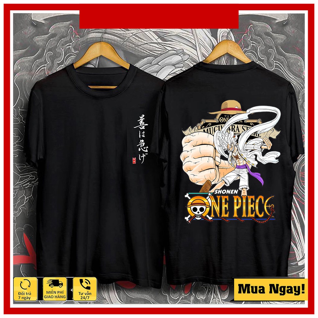 XẢ KHO BST Áo thun Luffy Gear 5, Áo Anime One Piece siêu độc màu đen, trắng cộc tay mới nhất
