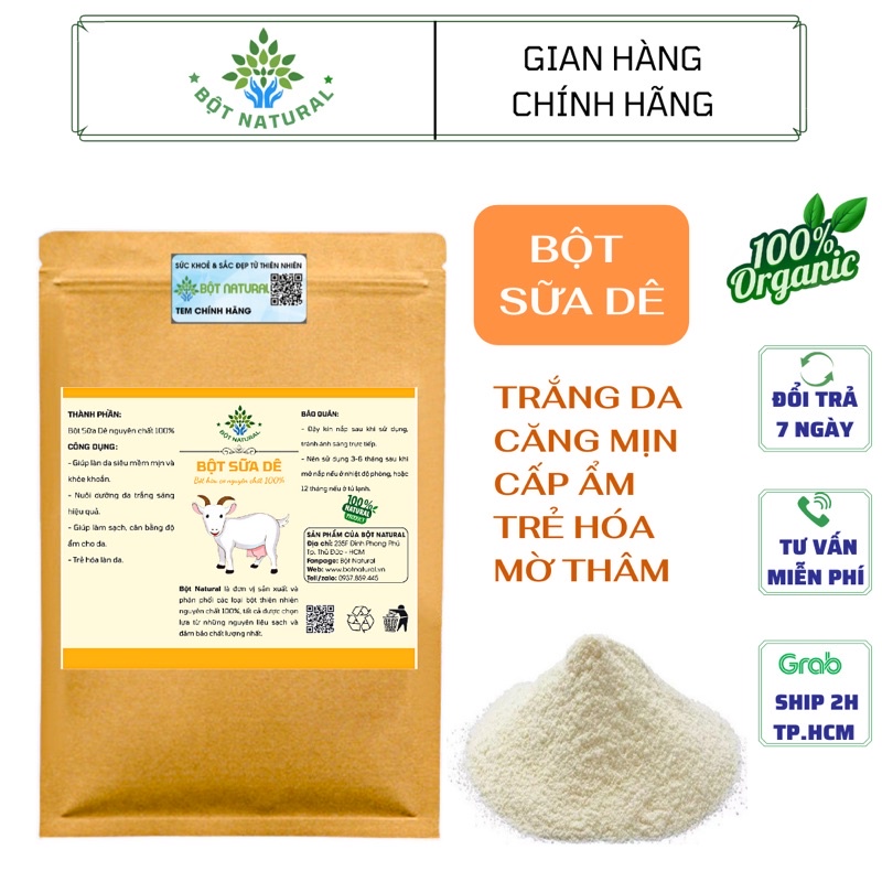 Bột sữa dê nguyên chất 100% Organic - Dưỡng ẩm, trắng da, mờ thâm, giảm mụn | Bột Natural