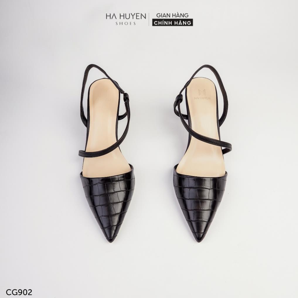 🍈 Giày cao gót mũi nhọn Hà Huyền Shoes gót nhọn 6 phân quai hậu da lì họa tiết vân cá sấu sành điệu - CG902