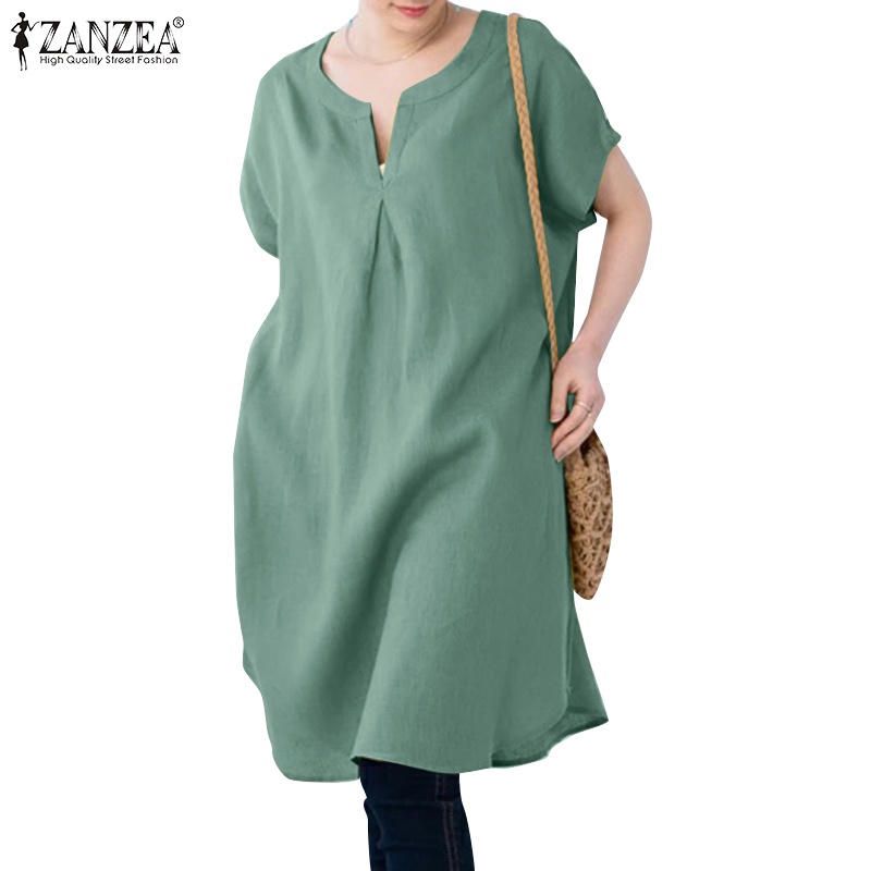 Zanzea Áo Sơ Mi Tay Ngắn Cổ Chữ V Màu Trơn Phong Cách Vintage Dành Cho Nữ