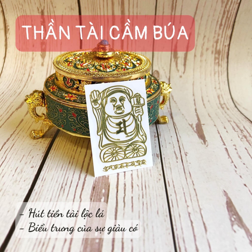 Bộ 4 Linh Phù  Bình An - Hộ Thân + Thần Tài Cầm Búa + Chuyển Vận 12 Con giáp + Tiền Vào Như Nước