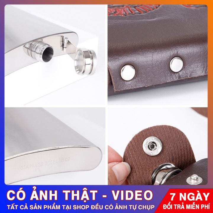 Bình đựng rượu ⭐️ BỀN ĐẸP ⭐️Bình đựng nước inox CCCP 2 lít, dày 0.6 mm không han rỉ, có dây deo và ốp da - Tặng kèm phễu