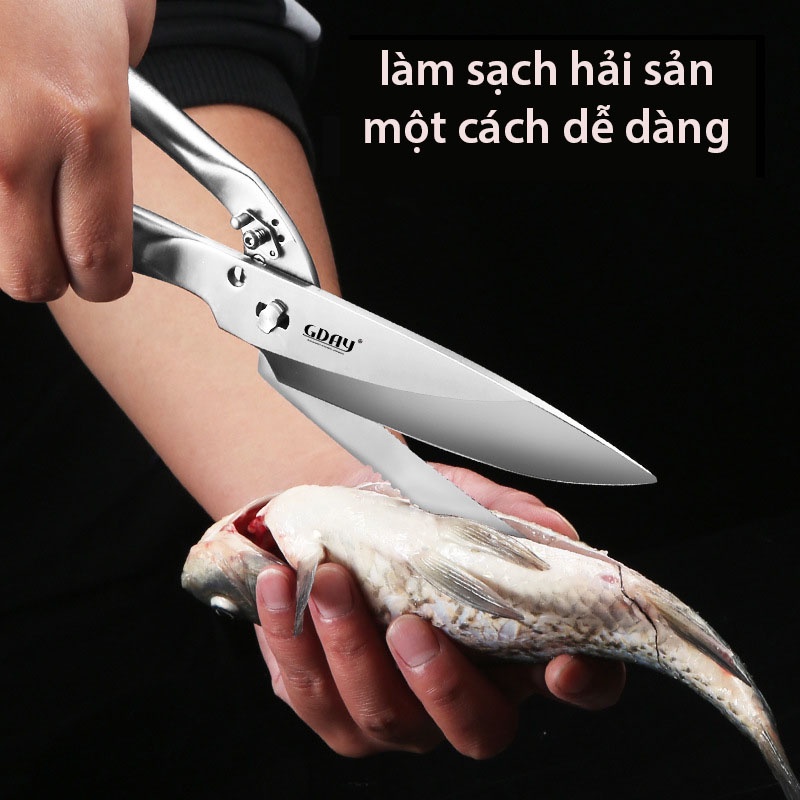 Kéo cắt Gà, kéo cắt thực phẩm 2 trong 1, GDAY, Thép 304 cao cấp, an toàn vệ sinh - LOKING