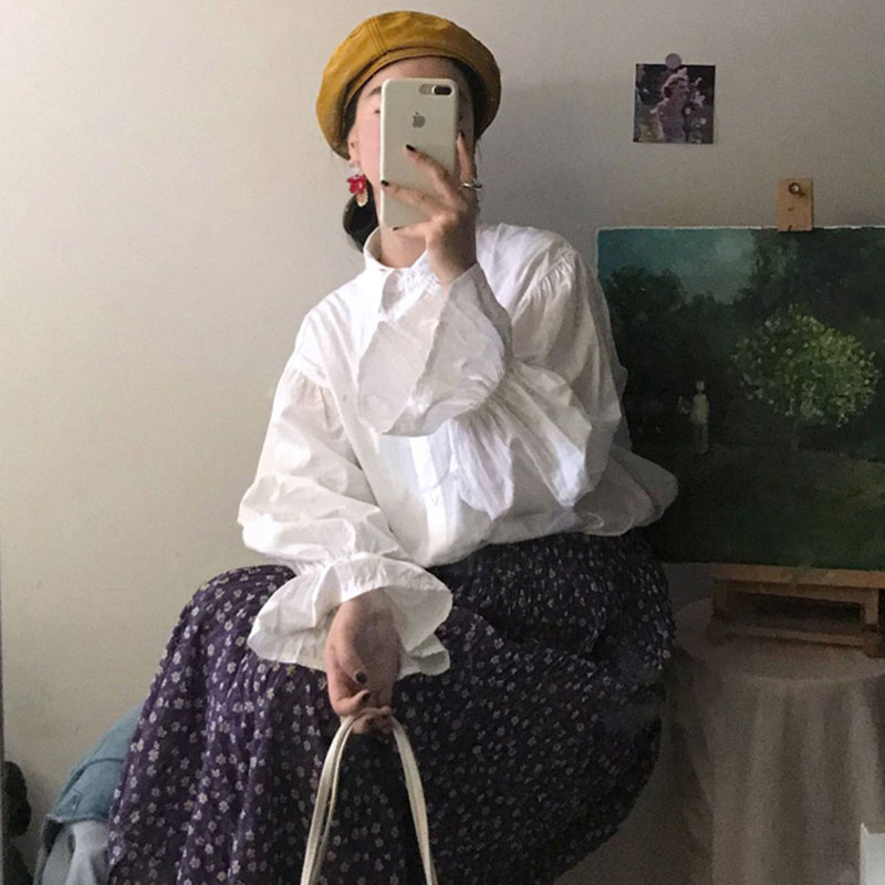 IELGY  Áo Sơ Mi Trắng Dài Tay Phong Cách Hàn Quốc Thời Trang Cho Nữ