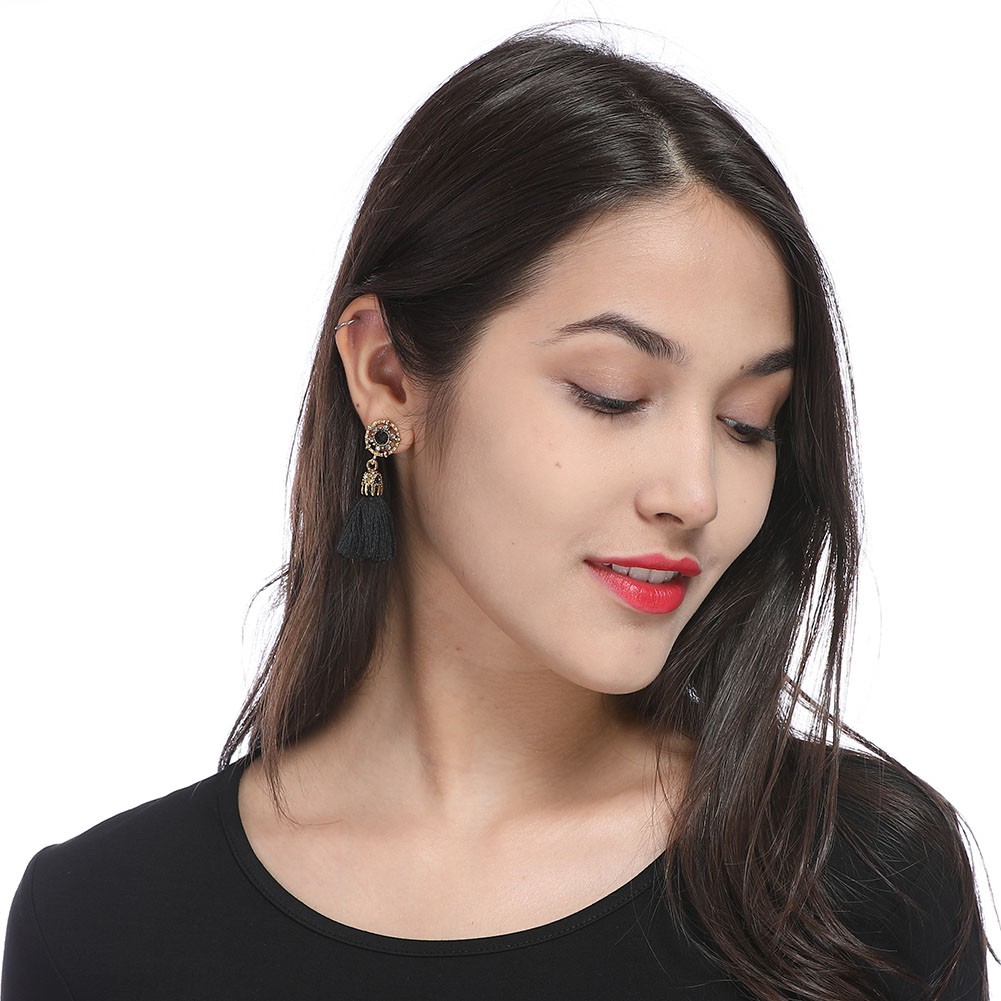 Hoa tai tua rua dài đính đá pha lê phong cách cổ điển