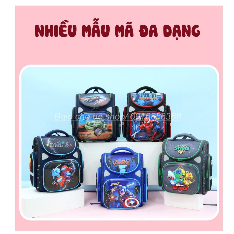 Balo chống gù mẫu cao cấp cho bé trai và bé gái tiểu học, Ba lô cho bé nam nữ cấp 1, cặp sách đi học siêu nhân công chúa