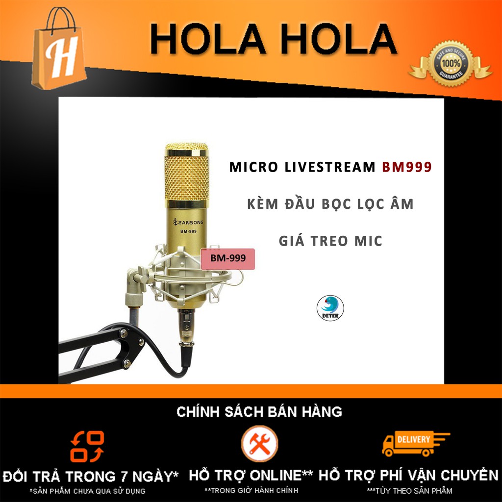 Micro Livestream BM999 chuyên dụng kèm giá kẹp mic và đầu bọc mic (màu ngẫu nhiên)