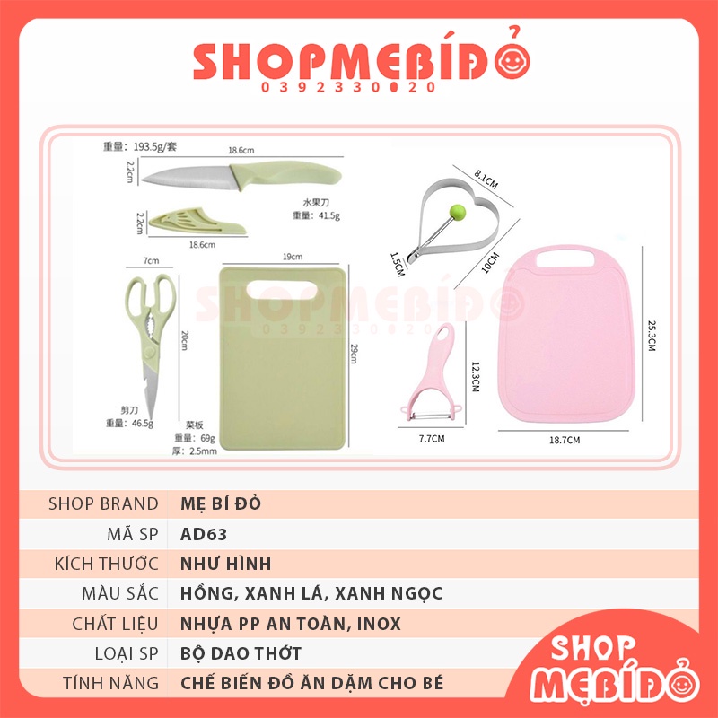 Bộ Dao Thớt Bào Chế Biến Ăn Dặm Cho Bé Hàng Loại 1 Thớt Dày Shop Mẹ Bí Đỏ AD63