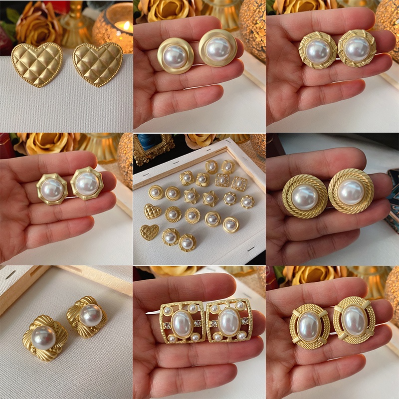 Bông Tai Đính Ngọc Trai Phong Cách Retro Thời Trang