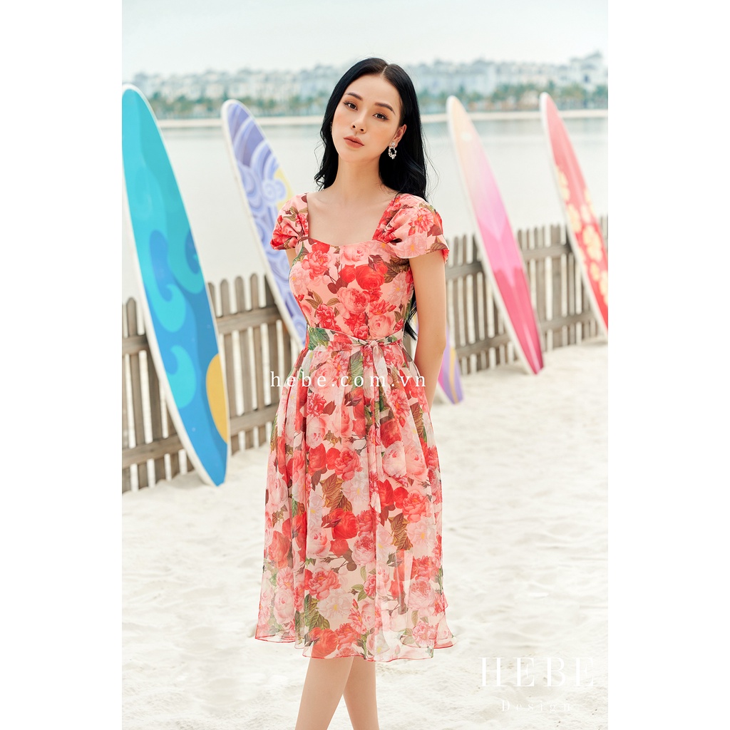 [ Hàng thiết kế ] Đầm hồng voan lụa họa tiết _HebeDesign