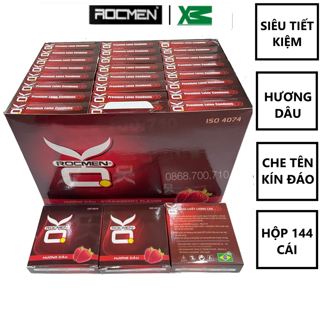 Bao cao su OK gia đình 144 cái giá rẻ Rocmen hương dâu - hương bạc hà - không mùi tuỳ chọn siêu tiết kiệm