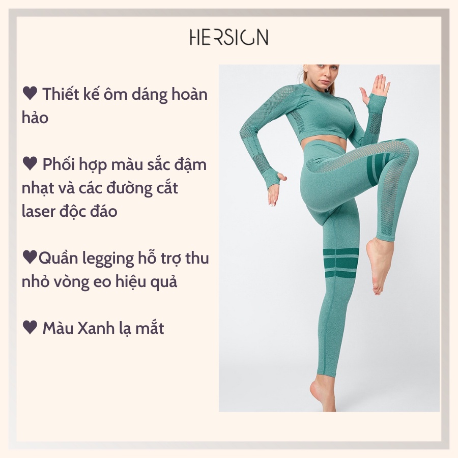 ĐỒ TẬP GYM NỮ BỘ ĐỒ TẬP YOGA DÀI TAY QUẦN LEGGING QUẦN ÁO THỂ THAO CAO CẤP PHỐI LƯỚI HERSIGN-SET45