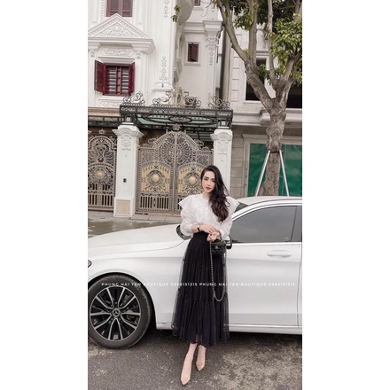 Bán sỉ set áo sơ mi chân váy lưới