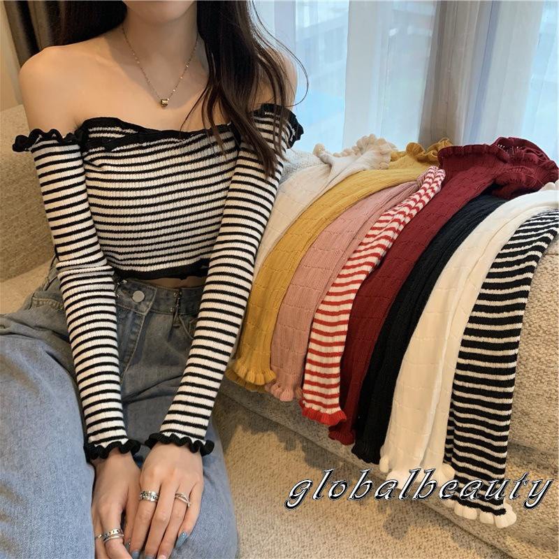 Áo Croptop Tay Dài Trễ Vai Thiết Kế Đan Dây Chéo Quyến Rũ | BigBuy360 - bigbuy360.vn